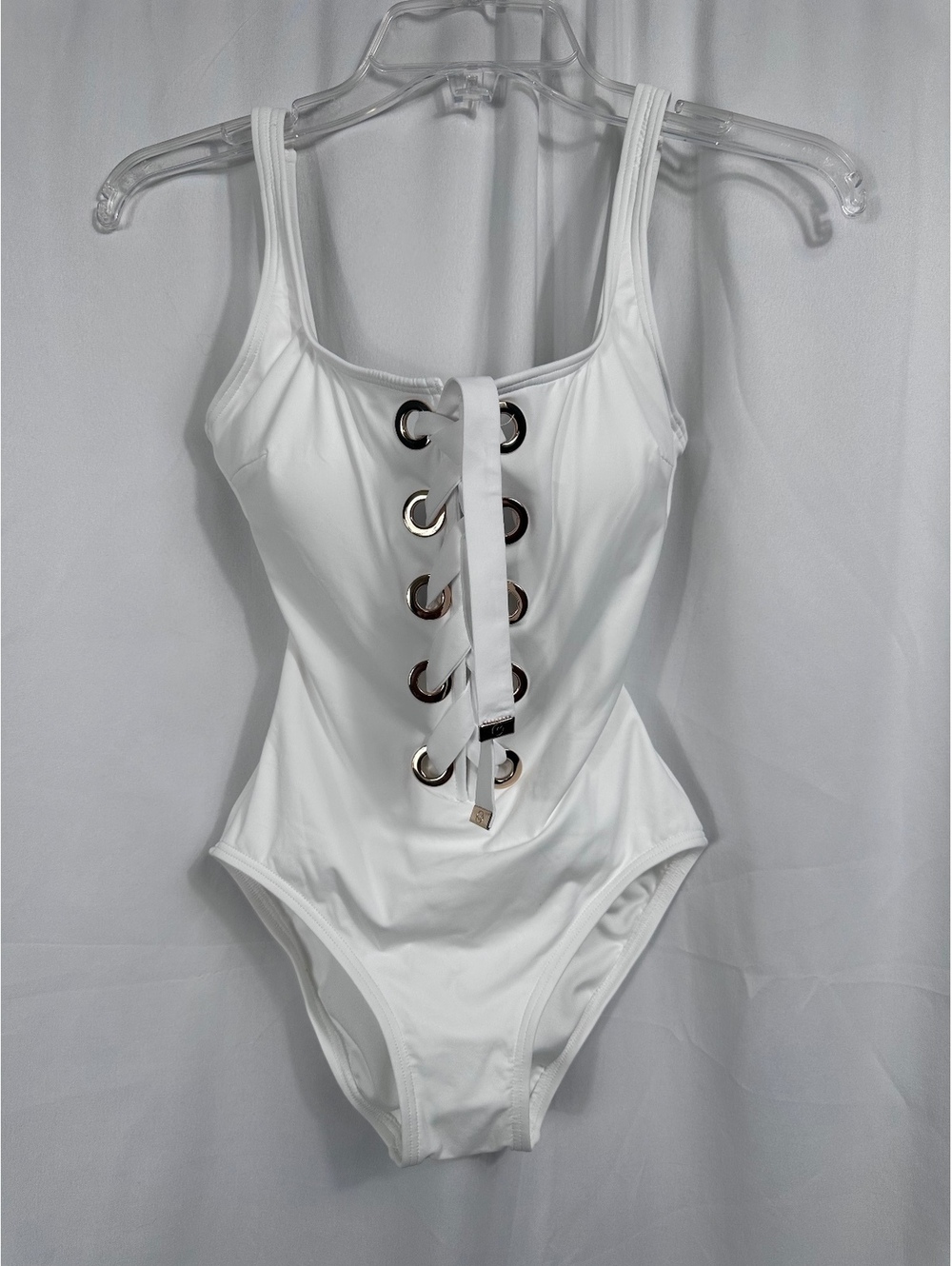 Michael Kors White One-Piece Swimsuit with Lace-Up Front Detail Size 4